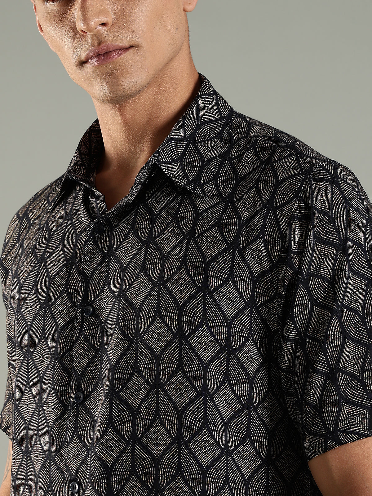 Geometric Muse Printed Shirt in Relaxed Fit with Half Sleeves
