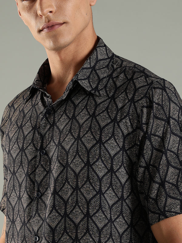 Geometric Muse Printed Shirt in Relaxed Fit with Half Sleeves