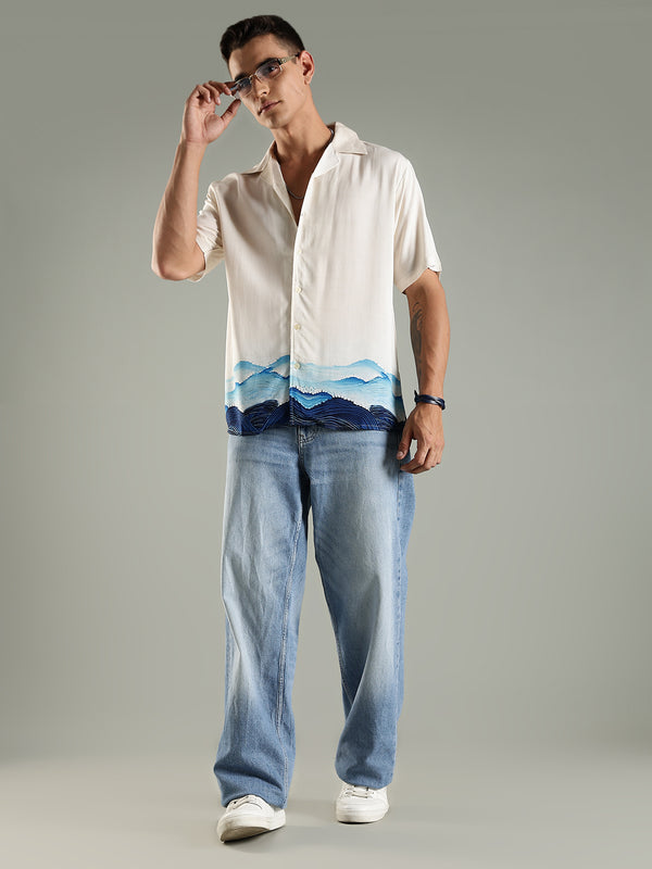 Coastal Drift Placement Print Viscose Relaxed Fit Shirt