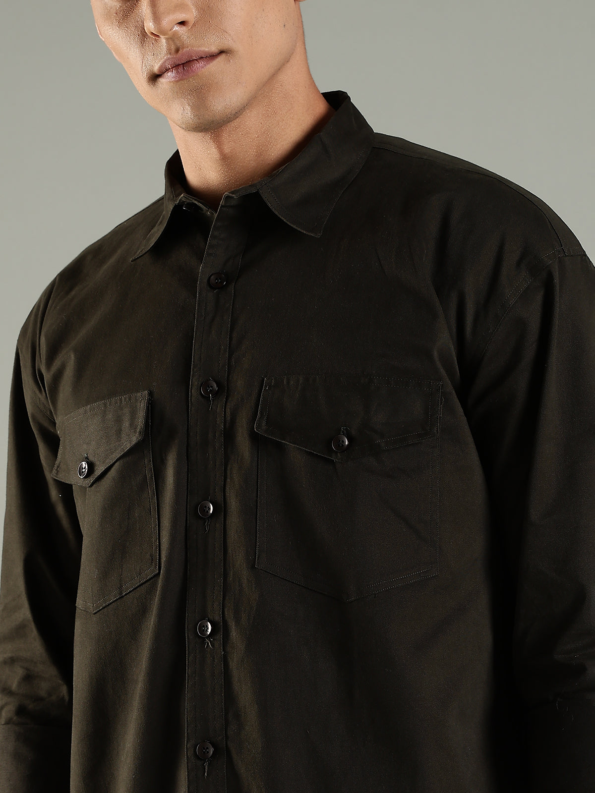 Utility Shirt Shacket & Straight Fit Cargo Pants Co-ord Set - Olive