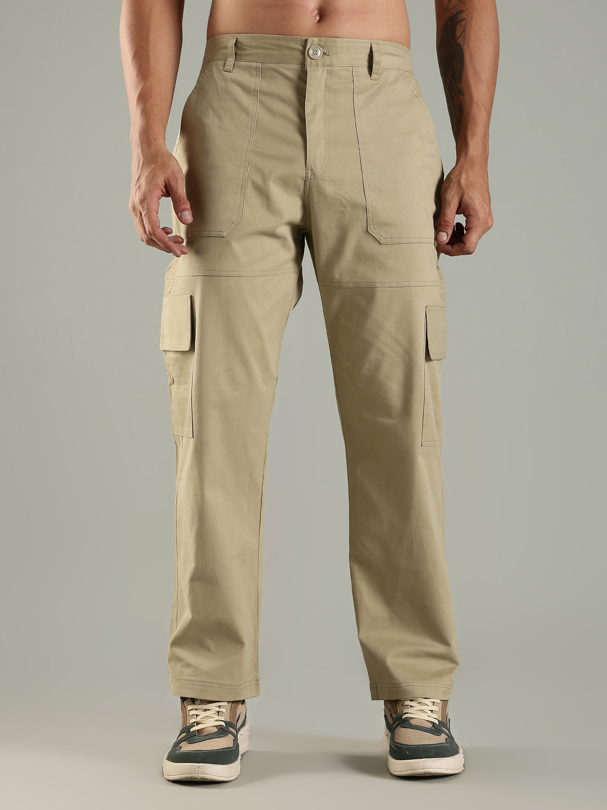 Classic Straight Fit Utility Six Pockets Cargo Pants -  Khaki