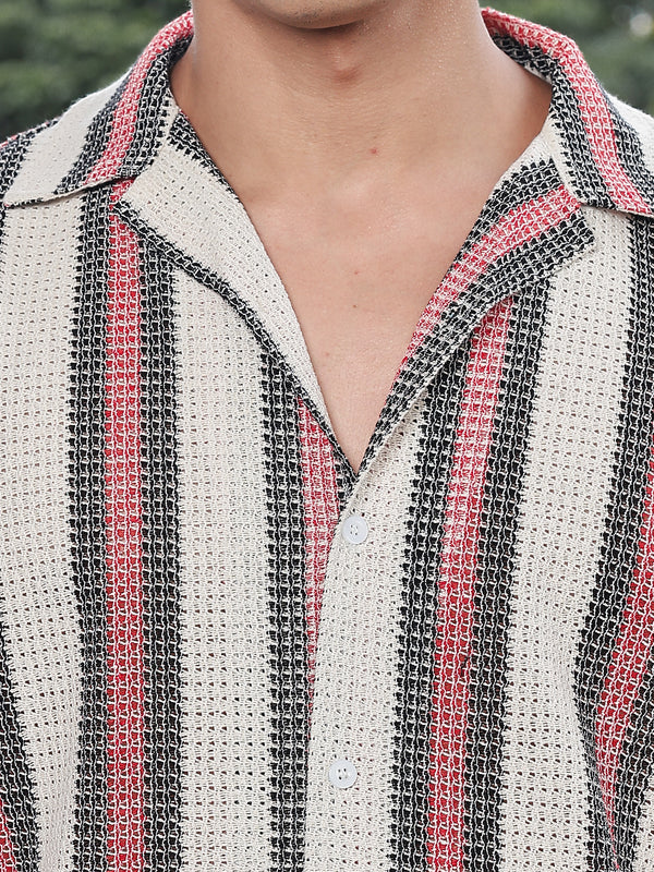Textured Vertical Weave Relaxed Half Sleeves Shirt