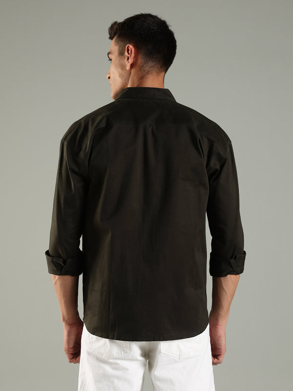 Olive Drop Shoulder Twin Pocket Utility Shirt Shacket