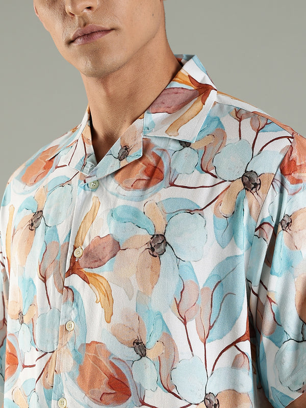 Sunset Bloom Relaxed Fit Half Sleeves Printed Shirt