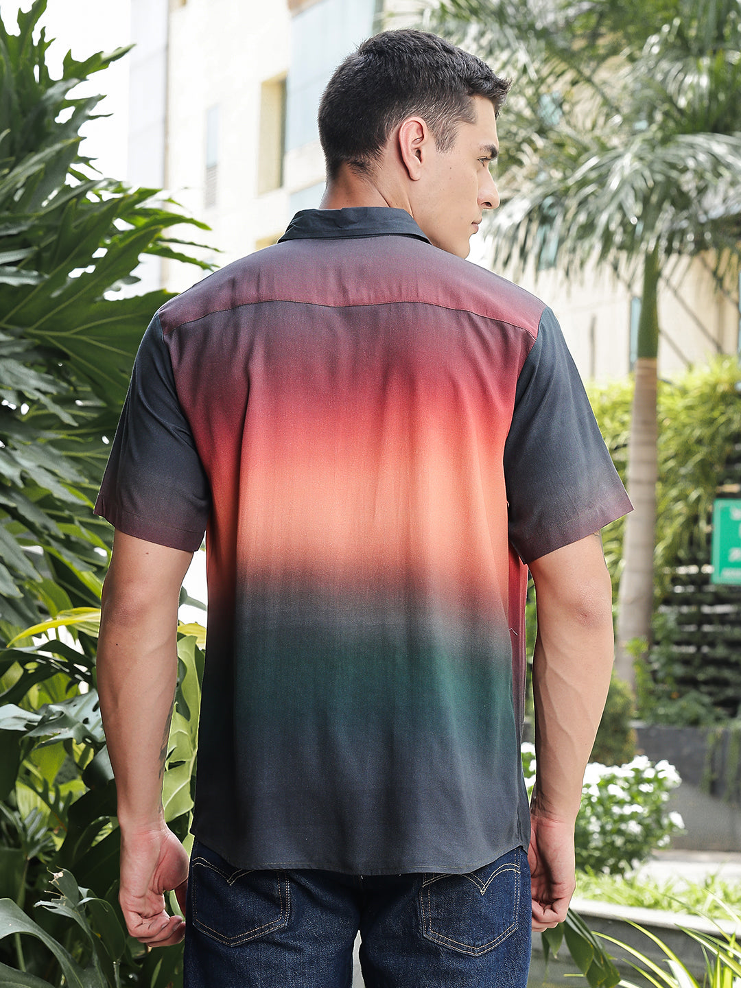 Ombre Gradient Relaxed Fit Half Sleeves Shirt