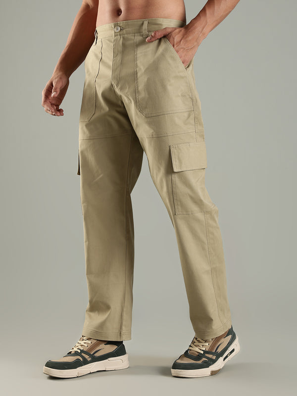 Utility Shirt Shacket & Straight Fit Cargo Pants Co-ord Set - Khaki