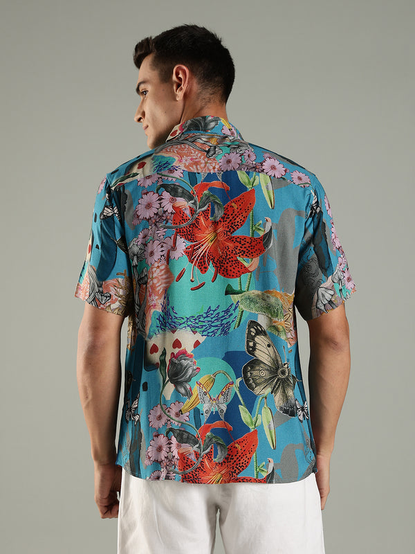 Resort Print Floral Half Sleeves Relaxed Fit Shirt