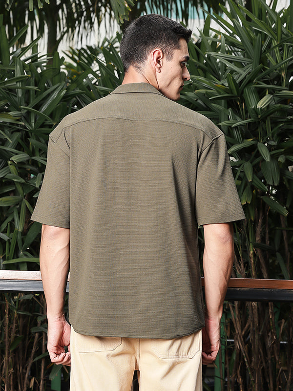 Olive Textured Oversized Half Sleeves Shirt