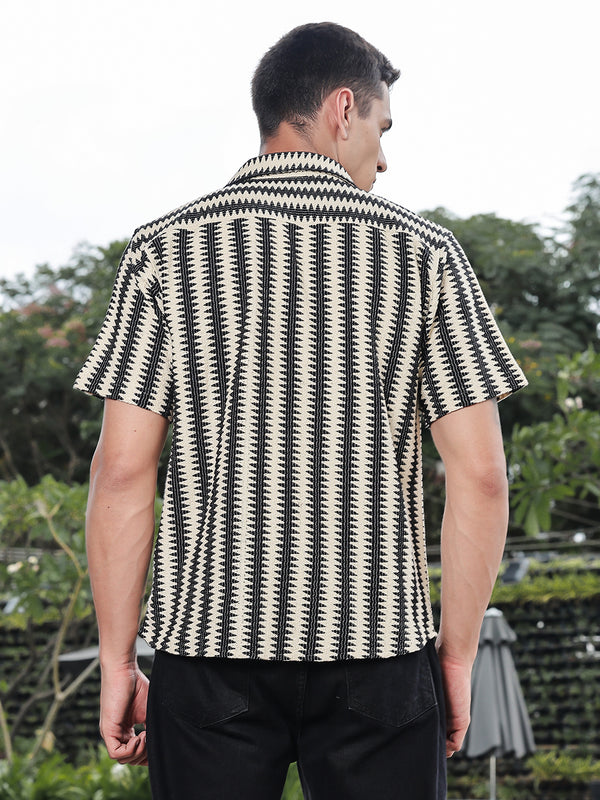 Monochrome Crochet Relaxed Fit Half Shirt