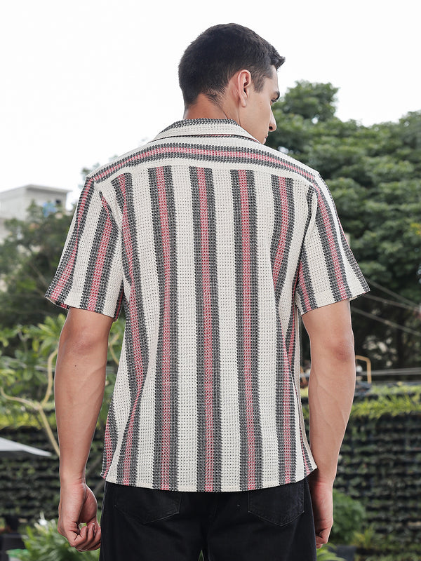Textured Vertical Weave Relaxed Half Sleeves Shirt
