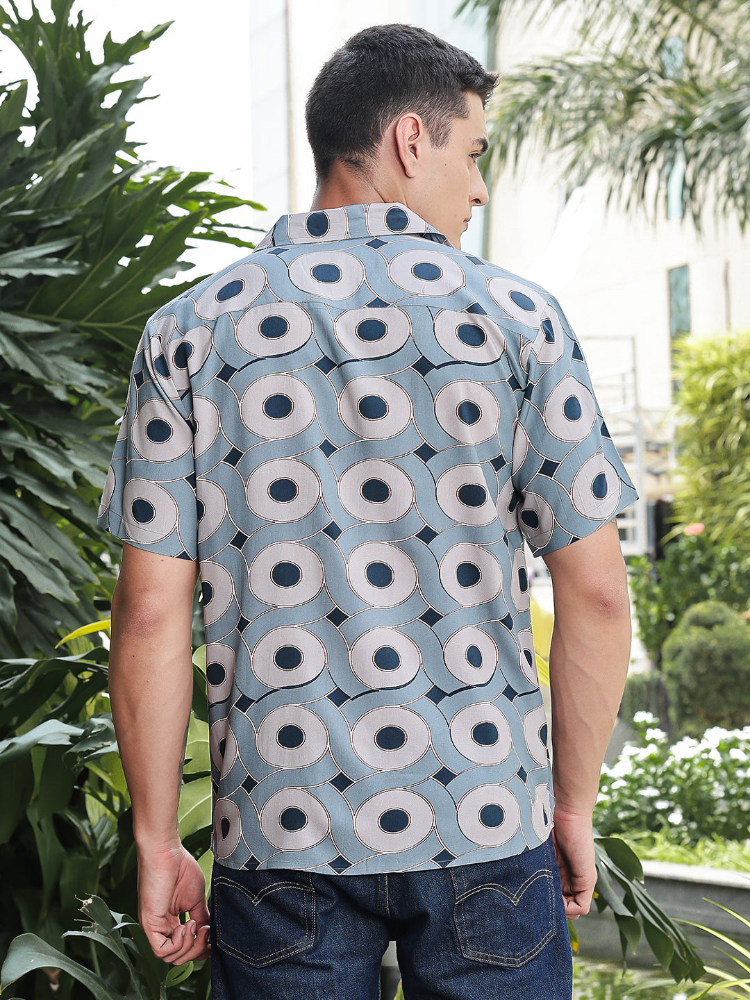 Retro Design Print Relaxed Fit Half Sleeves Shirt