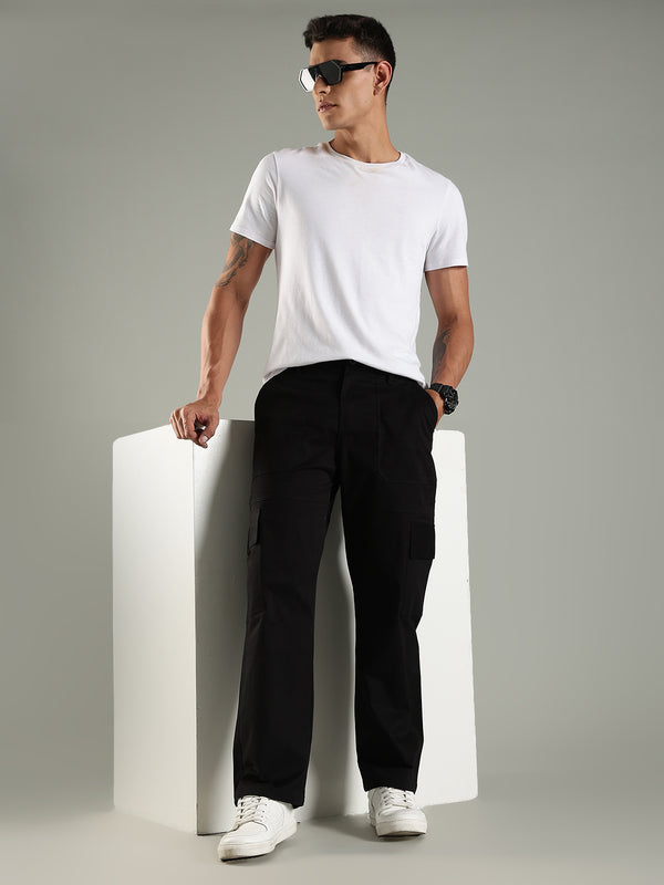 Classic Straight Fit Utility Six Pockets Cargo Pants - Black