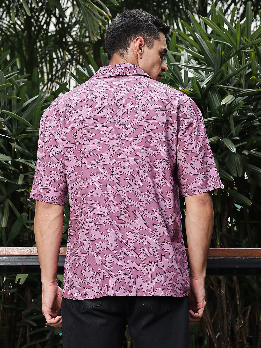 Electric Escape Printed Oversized Half Sleeves Shirt