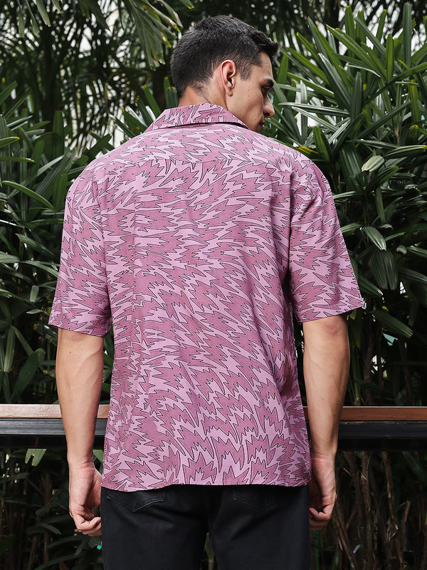 Electric Escape Printed Oversized Half Sleeves Shirt