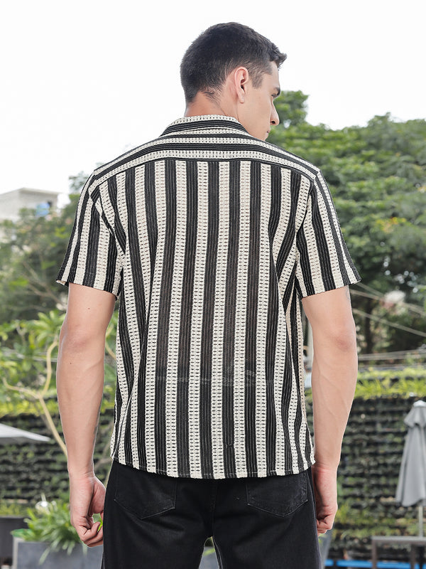 Crochet Stripe Half Sleeve Shirt