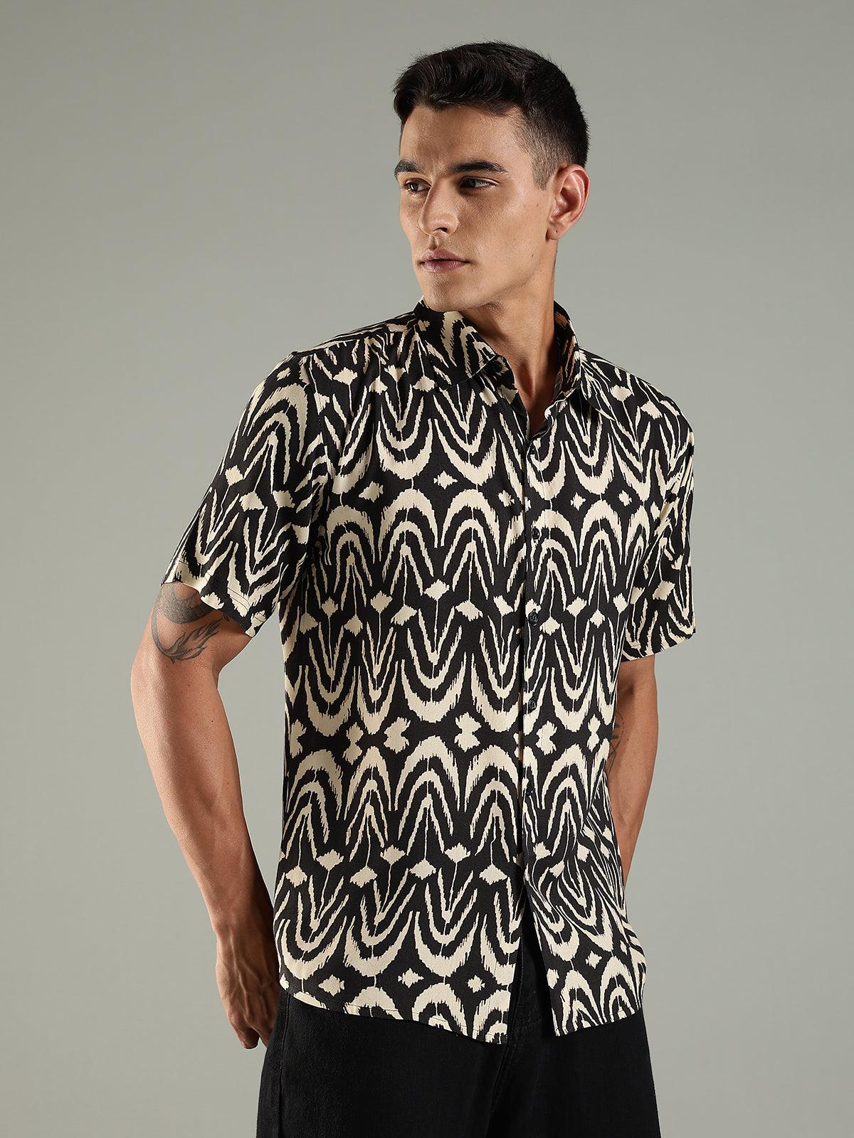 Urban Print Viscose Relaxed Fit Half Sleeves Shirt