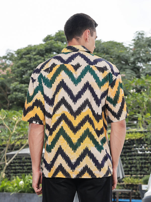 Zig Terrain Printed Oversized Fit Half Sleeve Shirt