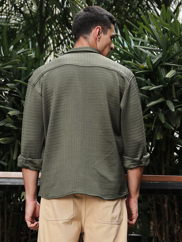 Textured Drop Shoulder Double Pocket Utility Shirt Shacket