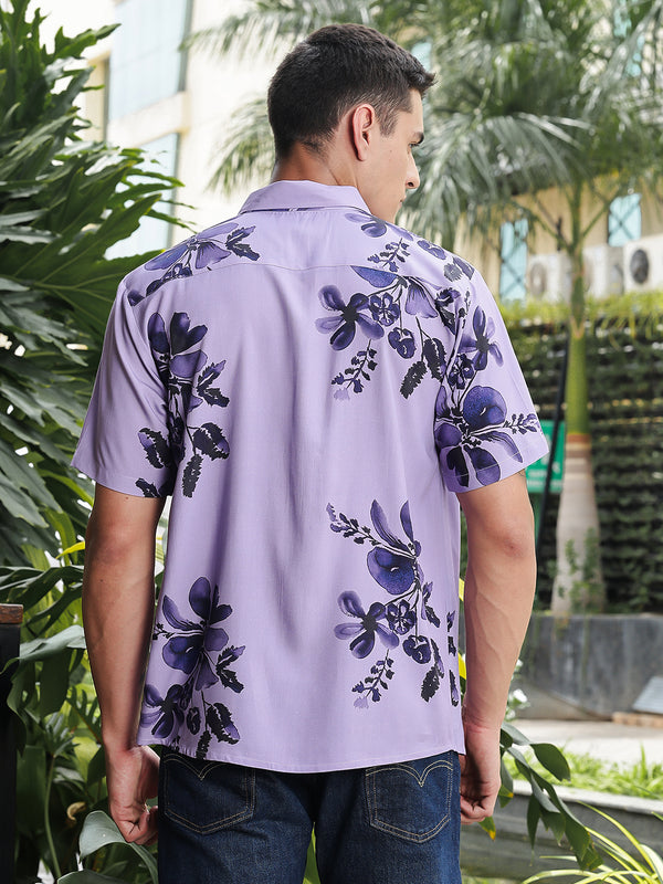 Lavender Print Relaxed Fit Half Sleeves Shirt