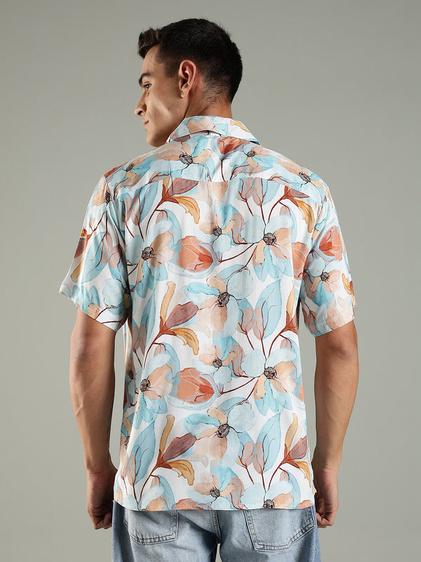 Sunset Bloom Relaxed Fit Half Sleeves Printed Shirt