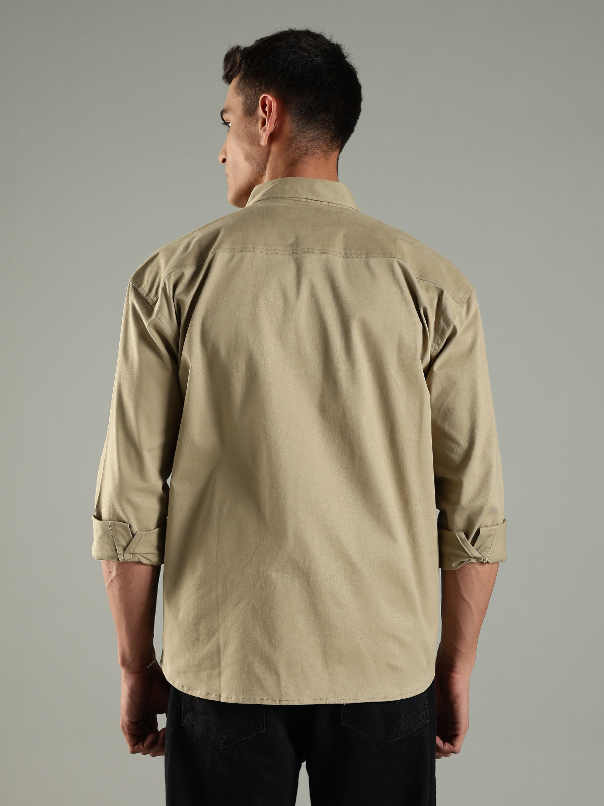 Khaki Drop Shoulder Twin Pocket Utility Shirt Shacket