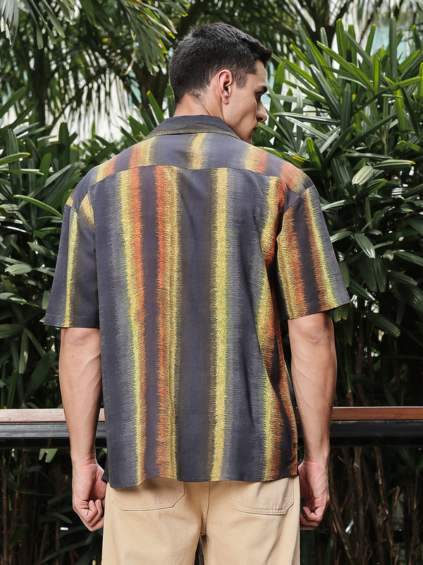 Molten Stripe Printed Oversized Fit Half Sleeves Shirt
