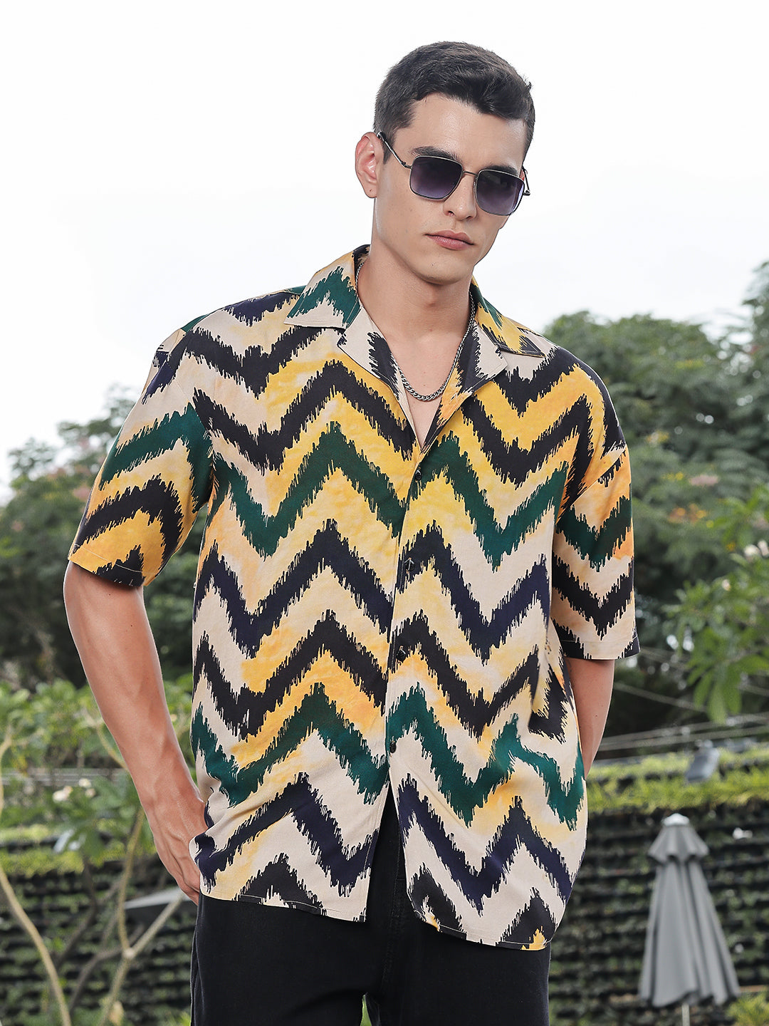 Zig Terrain Printed Oversized Fit Half Sleeve Shirt