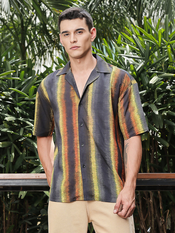Molten Stripe Printed Oversized Fit Half Sleeves Shirt