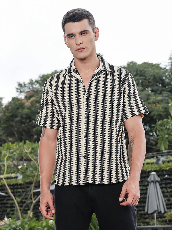 Monochrome Crochet Relaxed Fit Half Shirt