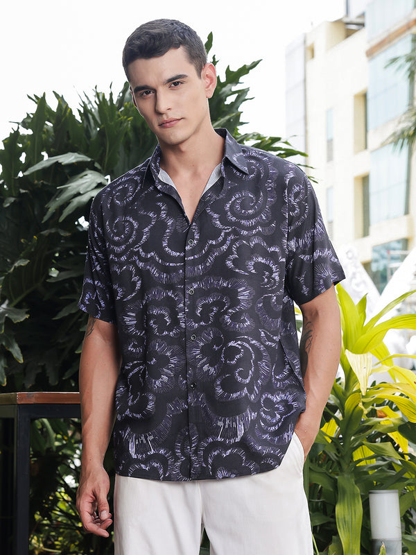 Swirl Printed Relaxed Fit Half Sleeves Shirt