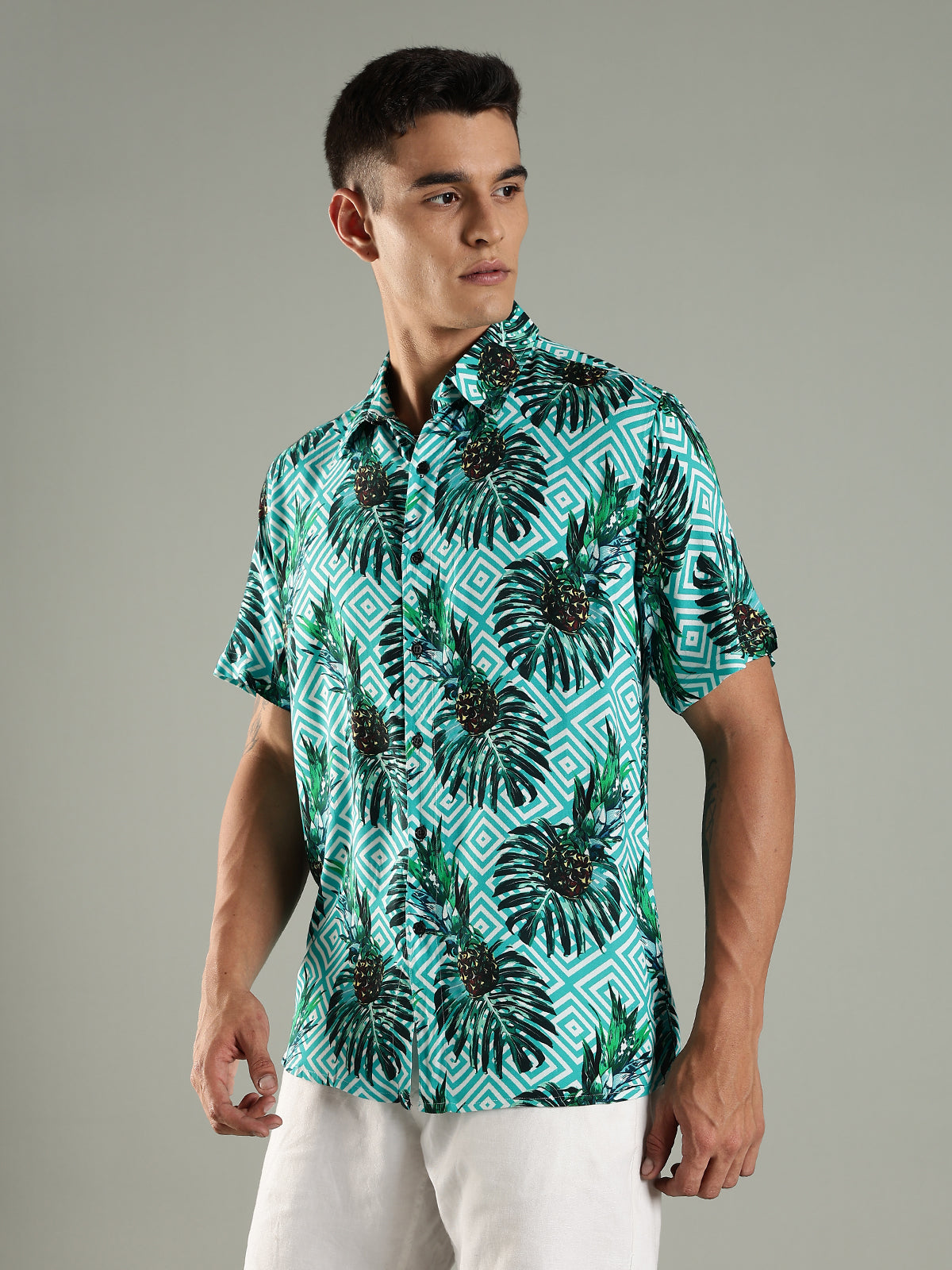 Tropic Maze Relaxed Fit Half Sleeves Printed Shirt