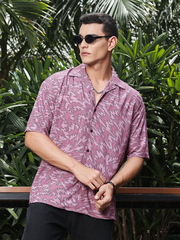 Electric Escape Printed Oversized Half Sleeves Shirt