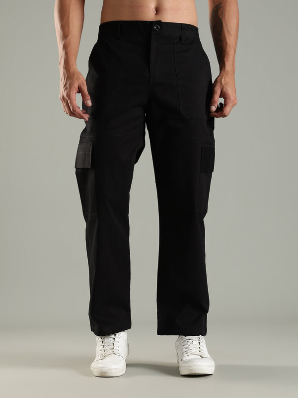 Classic Straight Fit Utility Six Pockets Cargo Pants - Black