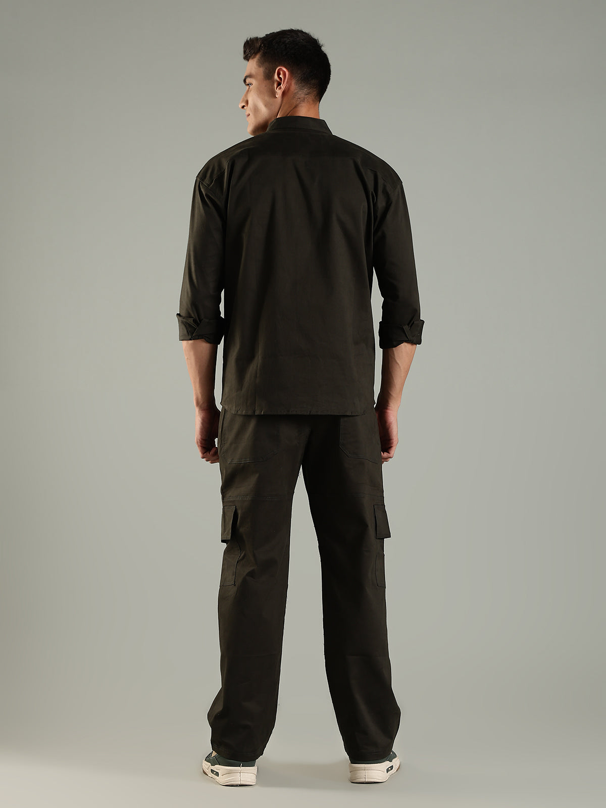 Utility Shirt Shacket & Straight Fit Cargo Pants Co-ord Set - Olive