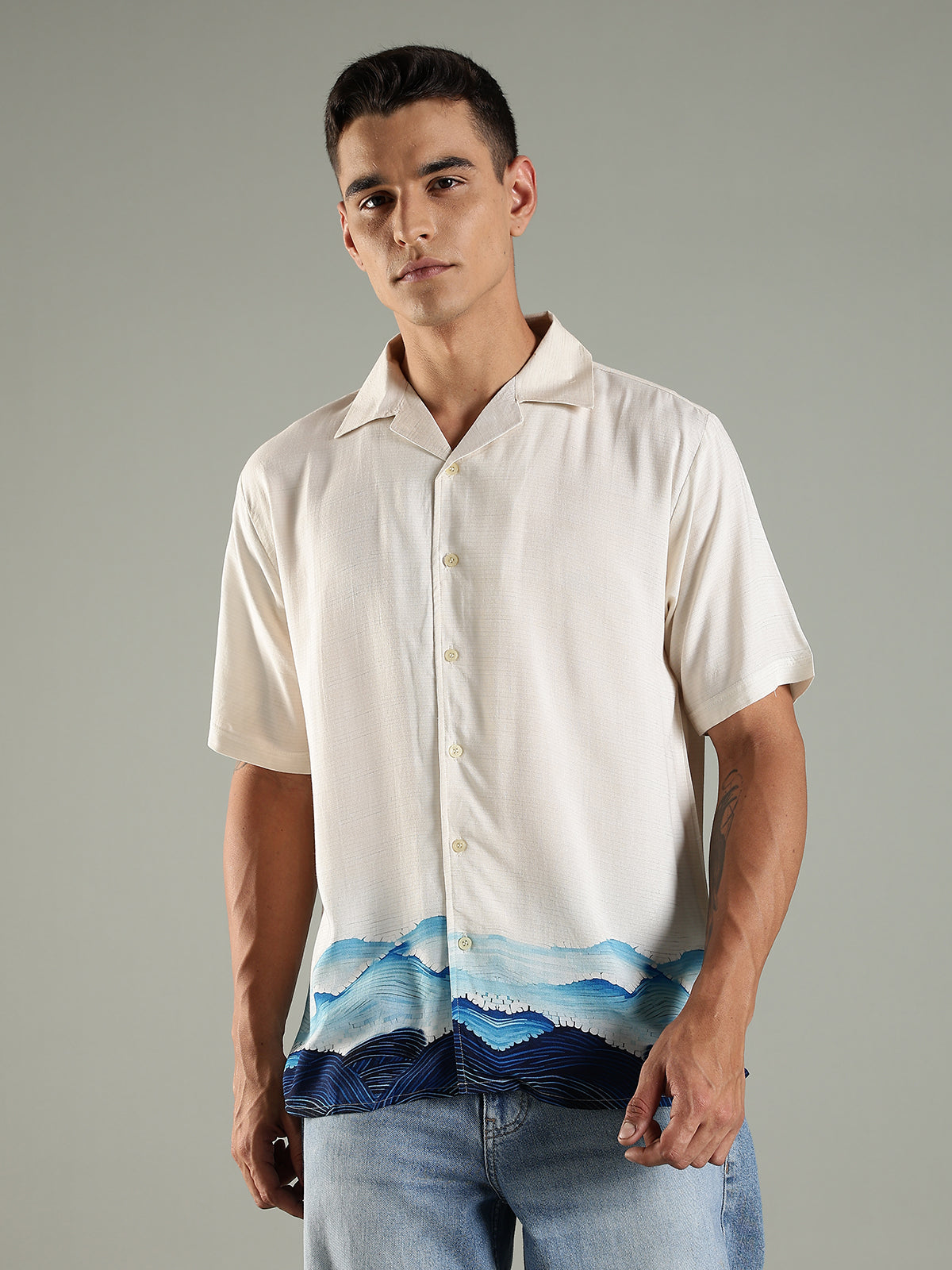 Coastal Drift Placement Print Viscose Relaxed Fit Shirt