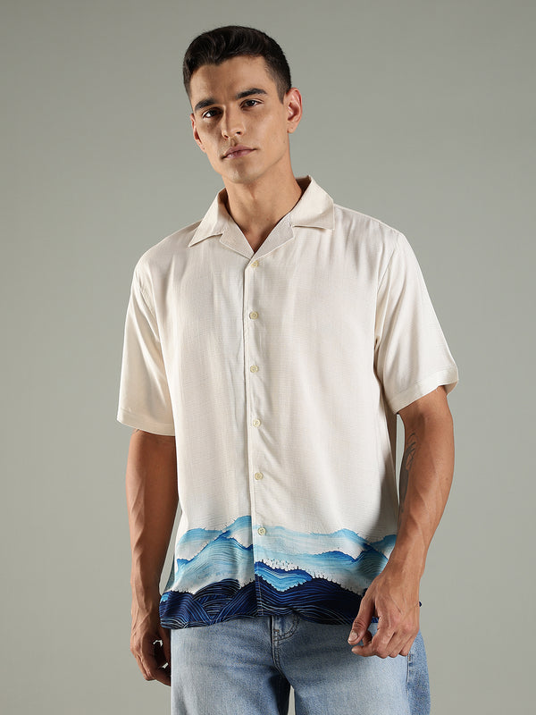Coastal Drift Placement Print Viscose Relaxed Fit Shirt
