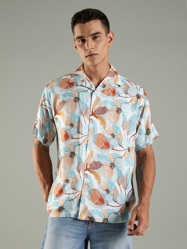 Sunset Bloom Relaxed Fit Half Sleeves Printed Shirt