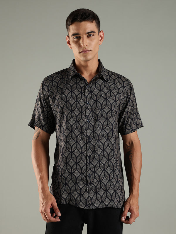 Geometric Muse Printed Shirt in Relaxed Fit with Half Sleeves