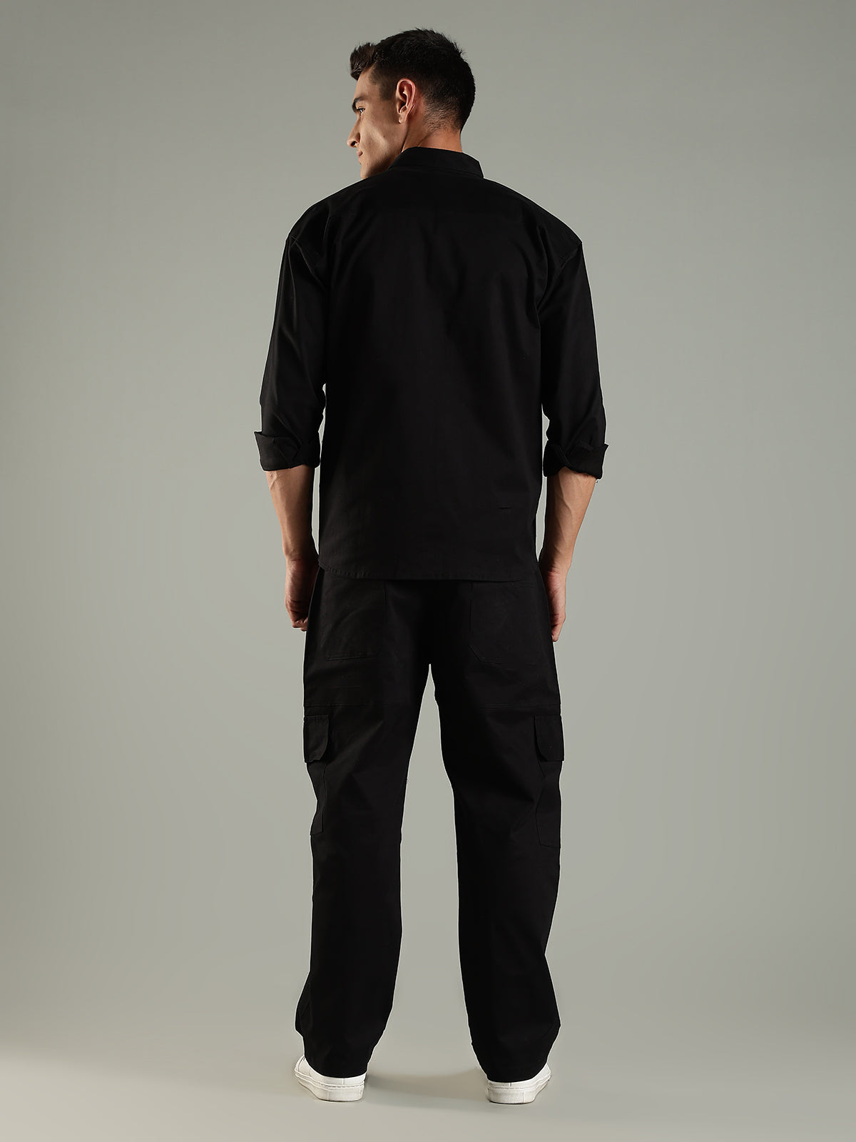 Utility Shirt Shacket & Straight Fit Cargo Pants Co-ord Set - Black