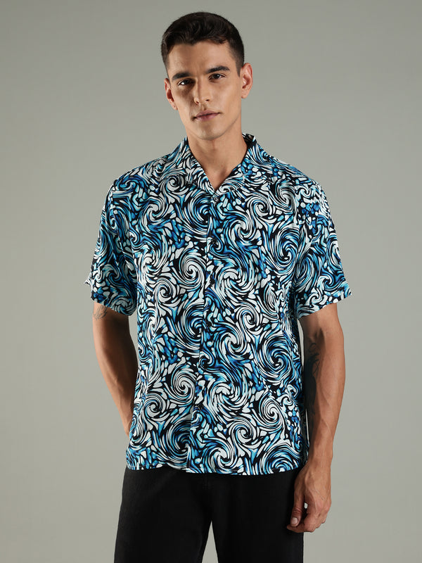 Ocean Drift Printed Relaxed Fit Half Rayon Shirt