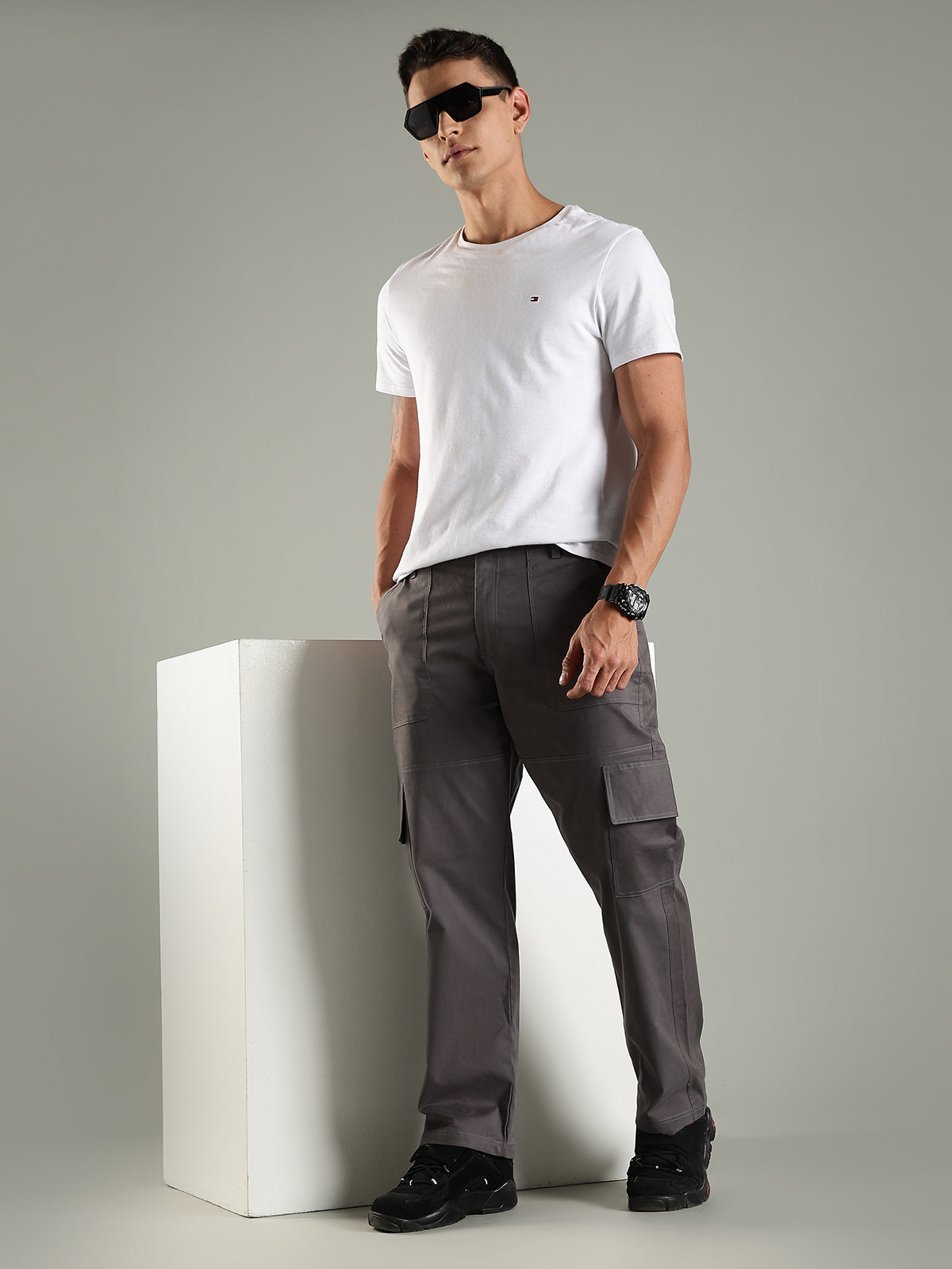 Classic Straight Fit Utility Six Pockets Cargo Pants - Charcoal