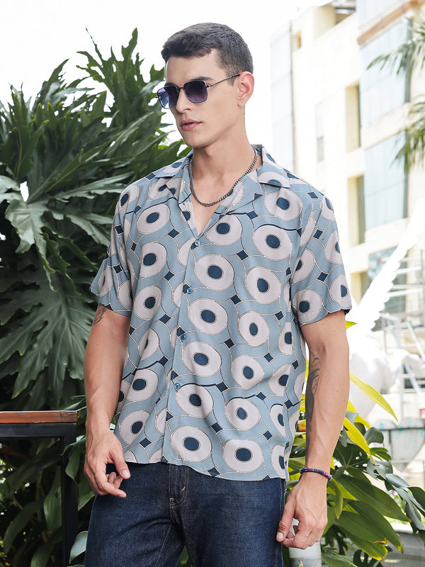 Retro Design Print Relaxed Fit Half Sleeves Shirt