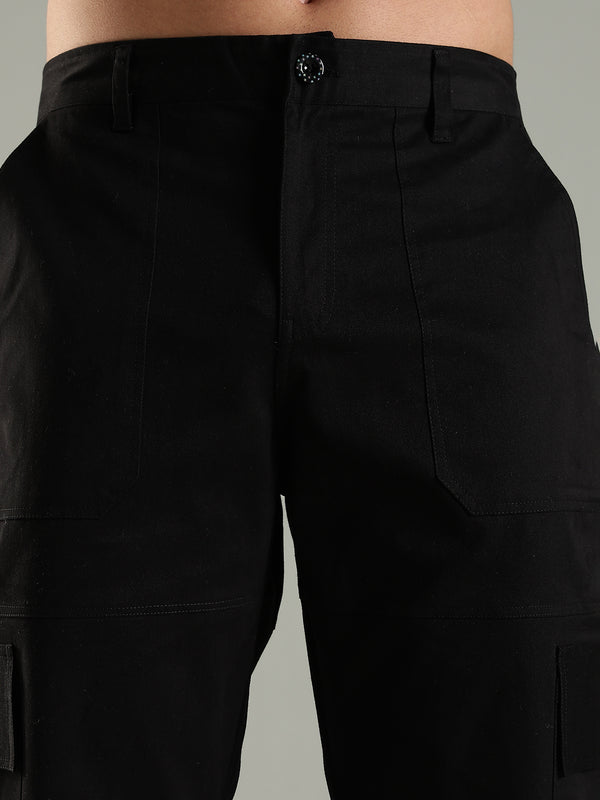 Classic Straight Fit Utility Six Pockets Cargo Pants - Black