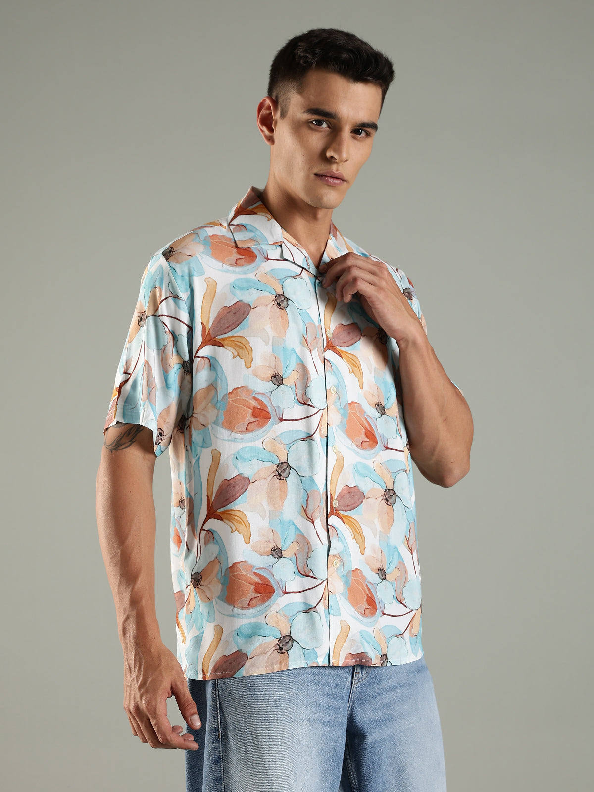 Sunset Bloom Relaxed Fit Half Sleeves Printed Shirt