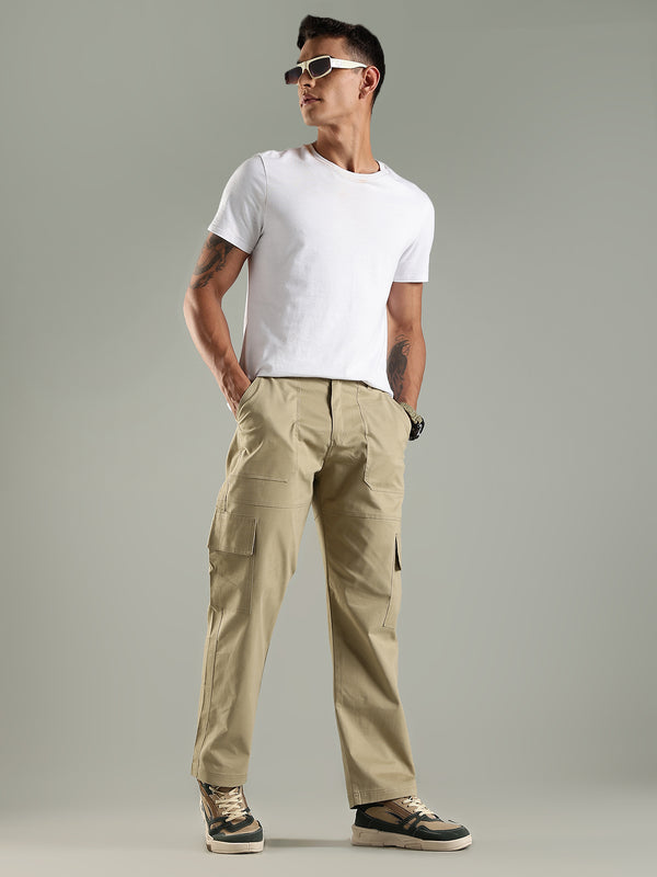 Classic Straight Fit Utility Six Pockets Cargo Pants -  Khaki