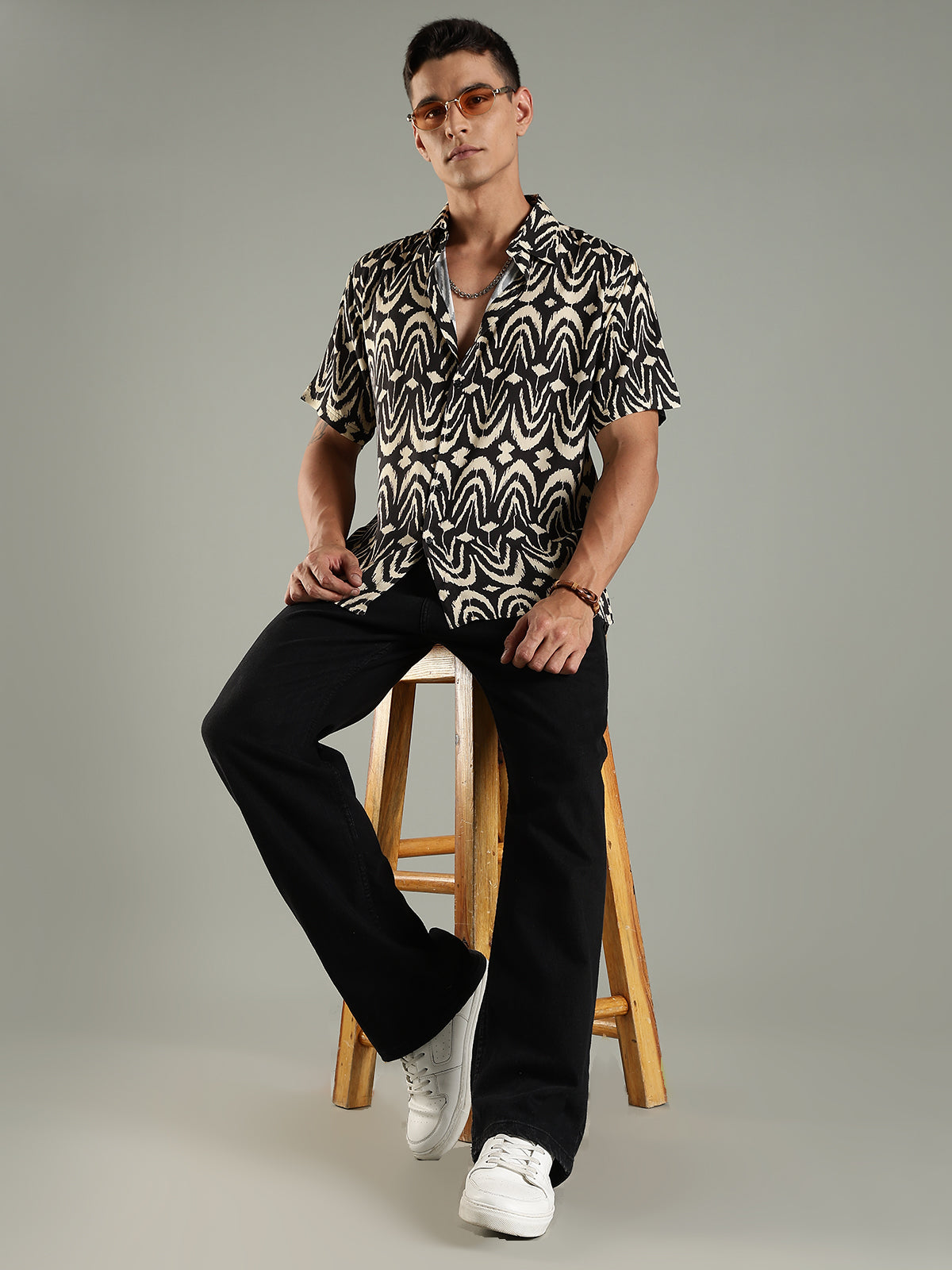 Urban Print Viscose Relaxed Fit Half Sleeves Shirt
