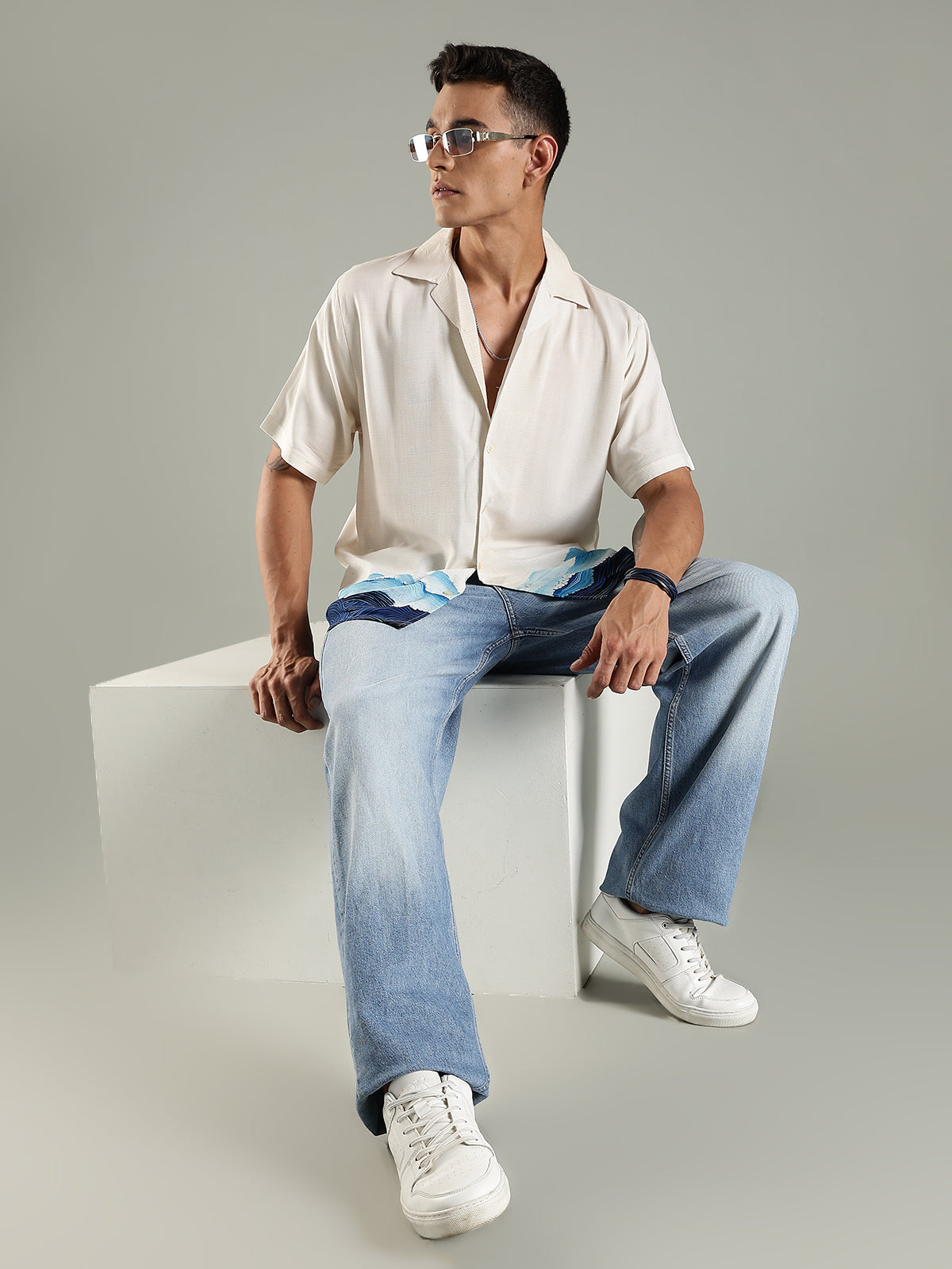 Coastal Drift Placement Print Viscose Relaxed Fit Shirt
